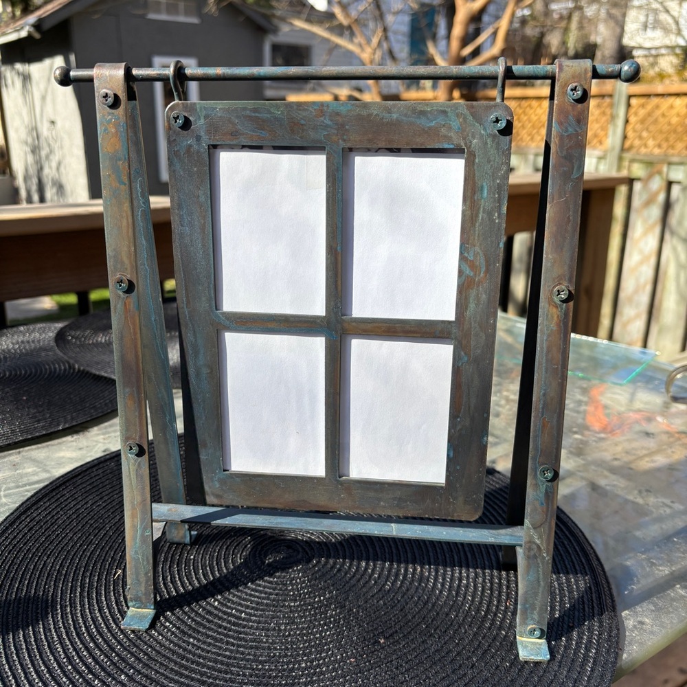 PHOTO FRAME Three Hands Corp Rustic Metal Tabletop Holds 4 2”x3” Photos
